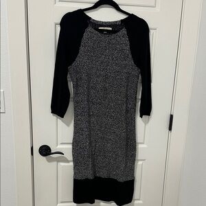 LOFT Black and Gray Long Sleeve Dress
